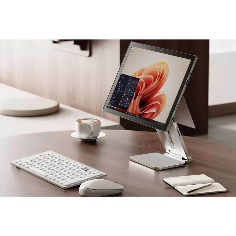 Soporte elevado Kensington para Surface, Platino, Aluminio, Goma, Poliuretano termoplástico (TPU), Zinc, 126,4 mm, 139,3 mm, 193 mm, 612 g