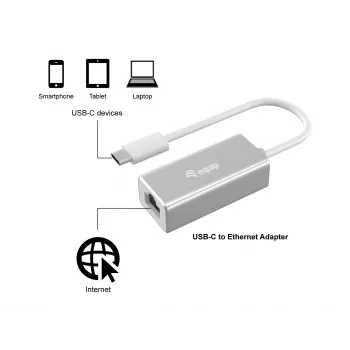 Adaptador de red Gigabit USB Type-C a RJ45 Equip, con cable, USB Type-C, Ethernet, 1000 Mbit/s, plateado