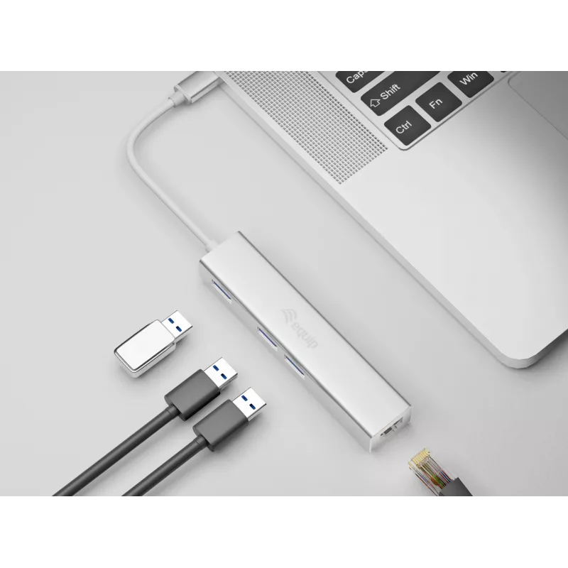 Equip 133481 hub USB-C de 3 puertos USB 3.0 con adaptador Gigabit, USB 3.2 Gen 1, USB Type-A
