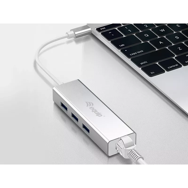 Equip 133481 hub USB-C de 3 puertos USB 3.0 con adaptador Gigabit, USB 3.2 Gen 1, USB Type-A