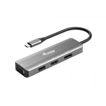 Adaptador Equip USB-C a HDMI/DisplayPort/VGA/USB, USB Type-C, salida HDMI, salida DisplayPort, salida VGA (D-Sub), 3840 x 2160 píxeles