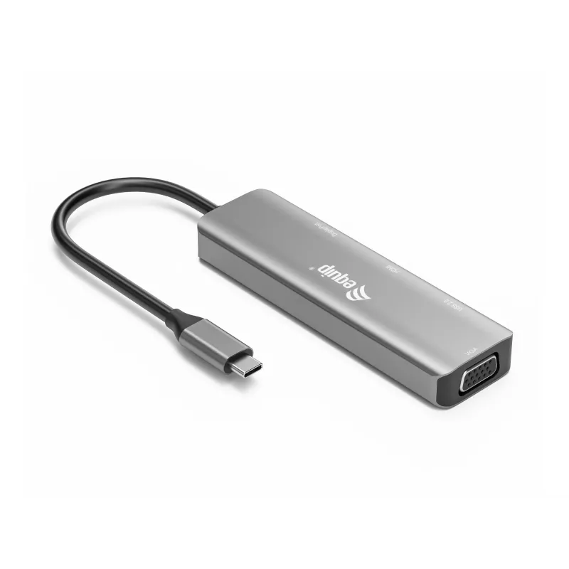 Adaptador Equip USB-C a HDMI/DisplayPort/VGA/USB, USB Type-C, salida HDMI, salida DisplayPort, salida VGA (D-Sub), 3840 x 2160 píxeles