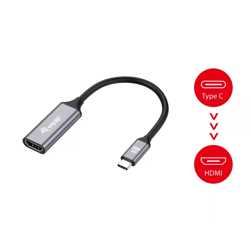 Adaptador Equip USB-C a HDMI 2.0, 4K/60Hz, 0,15 m, USB Type-C, HDMI, conector macho, conector hembra, recto