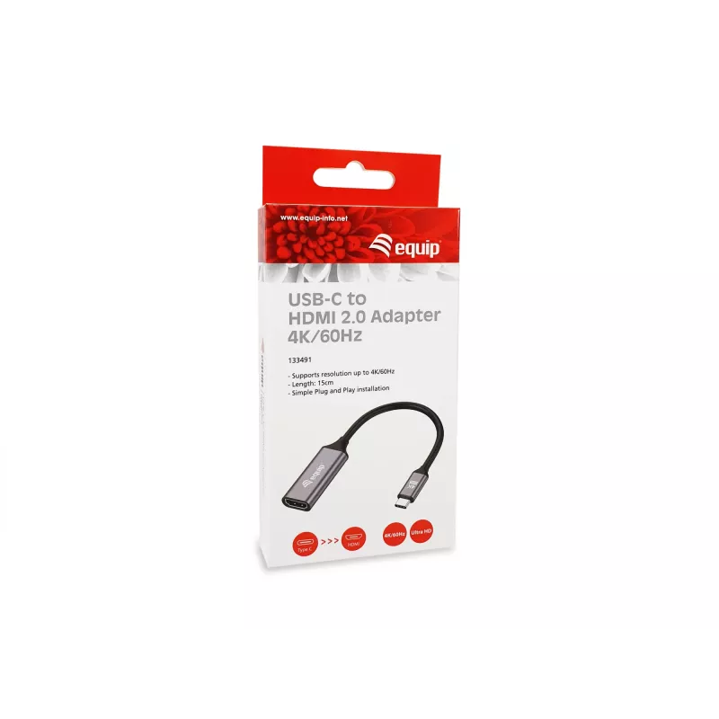 Adaptador Equip USB-C a HDMI 2.0, 4K/60Hz, 0,15 m, USB Type-C, HDMI, conector macho, conector hembra, recto