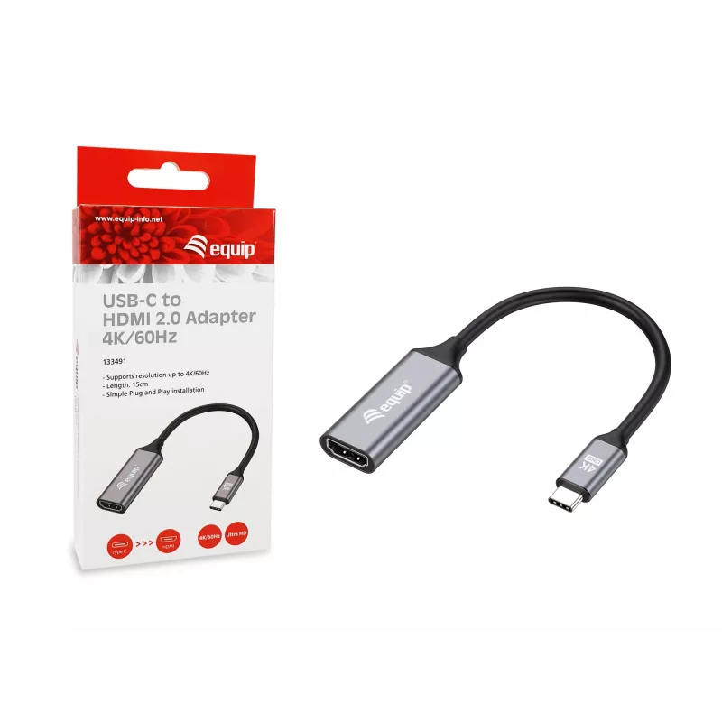 Adaptador Equip USB-C a HDMI 2.0, 4K/60Hz, 0,15 m, USB Type-C, HDMI, conector macho, conector hembra, recto