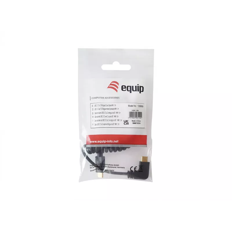 Cable en espiral Equip USB 2.0 C a C en ángulo de 90° M/M 1 m negro