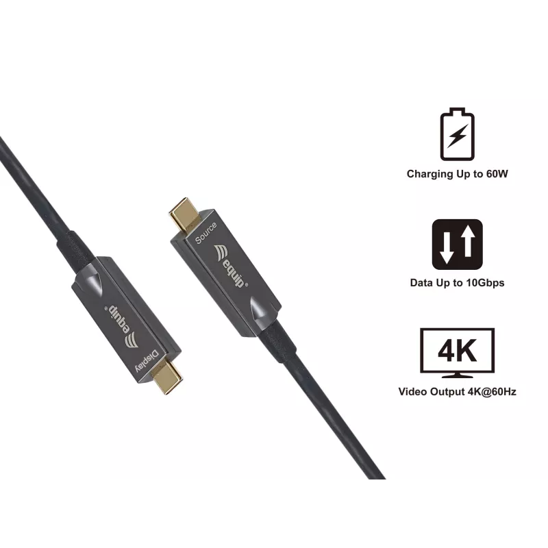 Cable óptico activo Equip USB-C a C, M/M, 5,0 m, PD 60 W, 4K/60 Hz, 10 Gbit/s, vídeo+datos+PD