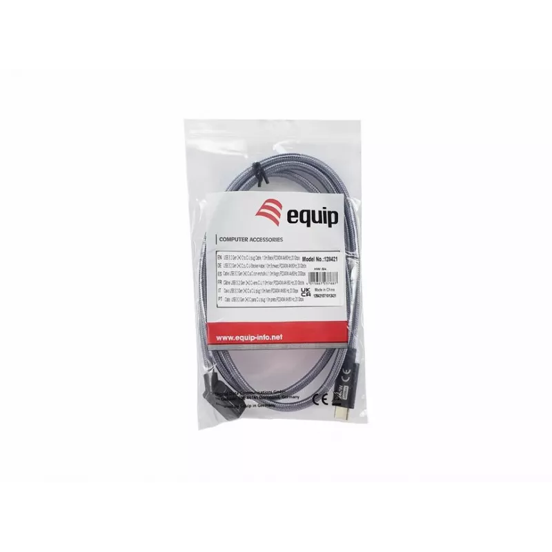 Cable Equip USB 3.2 Gen 2x2 C a C con conector en U, 1,0 m, negro, M/M, PD240W, 4K/60Hz, 20 Gbps