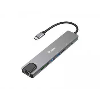 Adaptador multifunción 8 en 1 USB-C Equip, con cable, USB Type-C, 100 W, 1000 Mbit/s, 1000BASE-T, IEEE 802.3ab