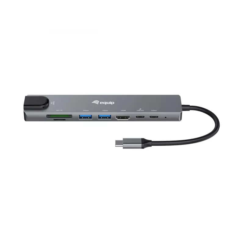 Adaptador multifunción 8 en 1 USB-C Equip, con cable, USB Type-C, 100 W, 1000 Mbit/s, 1000BASE-T, IEEE 802.3ab