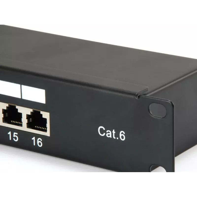 Equip Patch Panel 16 puertos Cat.6 apantallado, negro, 10/100/1000Base-T(X), Gigabit Ethernet, 1000 Mbit/s, RJ-45, Cat6, montaje en rack