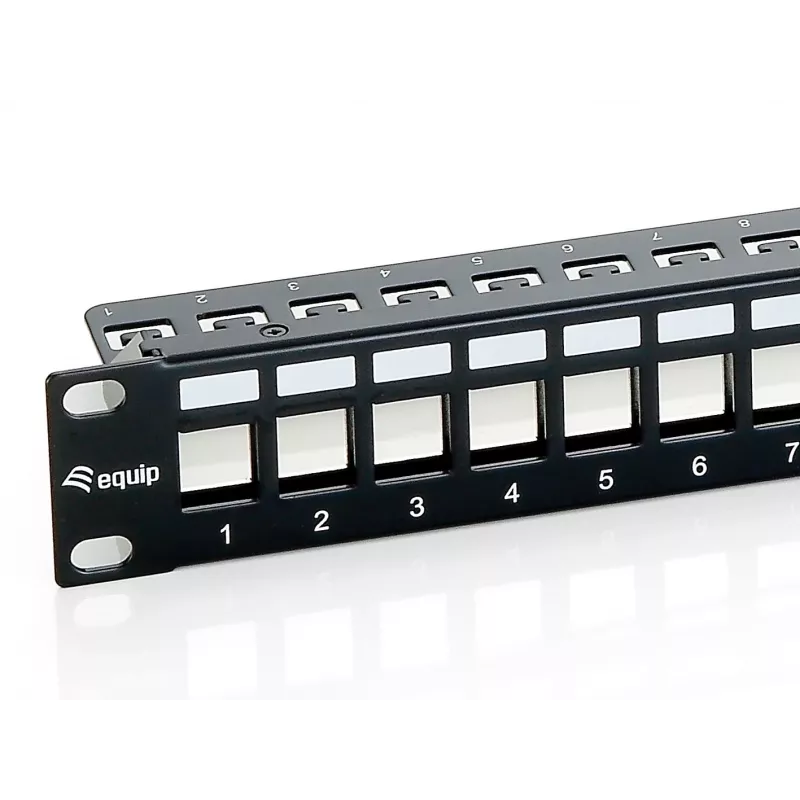 Equip Patch Panel Keystone 24 puertos Cat.6 apantallado, negro, Cat6, montaje en rack, 1U, negro, 92,5 mm, 483 mm