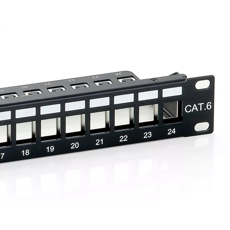 Equip Patch Panel Keystone 24 puertos Cat.6 apantallado, negro, Cat6, montaje en rack, 1U, negro, 92,5 mm, 483 mm