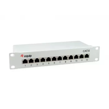 Equip Patch Panel 12 puertos Cat.6 apantallado, gris claro, Gigabit Ethernet, 1000 Mbit/s, RJ-45, Cat6, Cat6e, 1U, gris