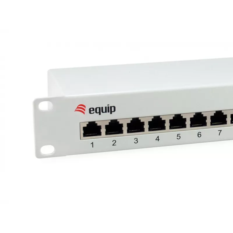 Equip Patch Panel 12 puertos Cat.6 apantallado, gris claro, Gigabit Ethernet, 1000 Mbit/s, RJ-45, Cat6, Cat6e, 1U, gris