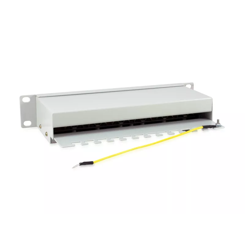 Equip Patch Panel 12 puertos Cat.6 apantallado, gris claro, Gigabit Ethernet, 1000 Mbit/s, RJ-45, Cat6, Cat6e, 1U, gris