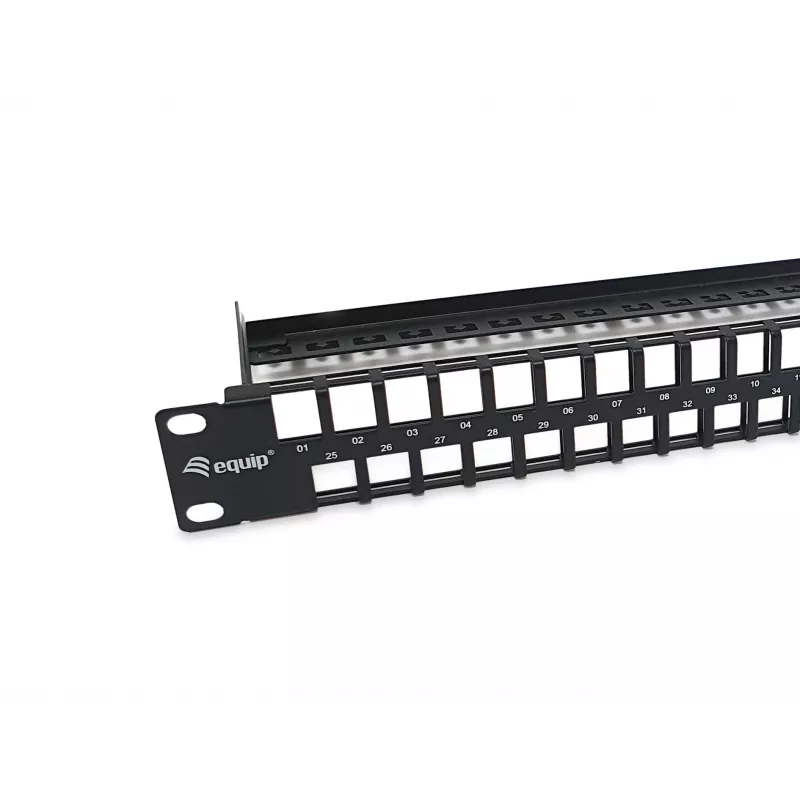 Equip Patch Panel Keystone 48 puertos Cat.6 no apantallado, negro, RJ-45, Cat6, 1U, negro, acero, REACH, RoHS