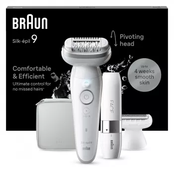 Depiladora BRAUN Silk-épil 9 SES9-341 — 40 pinzas, Wet & Dry, 50 min de batería, 2 velocidades, blanco