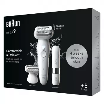 Depiladora BRAUN Silk-épil 9 SES9-341 — 40 pinzas, Wet & Dry, 50 min de batería, 2 velocidades, blanco