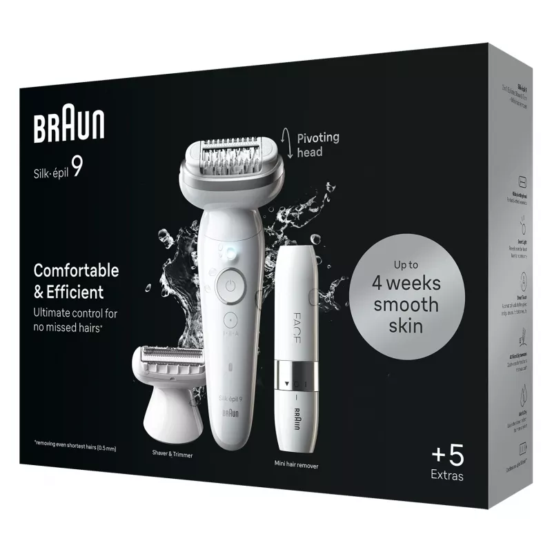 Depiladora BRAUN Silk-épil 9 SES9-341 — 40 pinzas, Wet & Dry, 50 min de batería, 2 velocidades, blanco