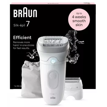Depiladora BRAUN Silk-épil 7 7-041 — depiladora inalámbrica en húmedo y en seco con MicroGrip, masaje, afeitadora y recortador de bikini, gris/blanco