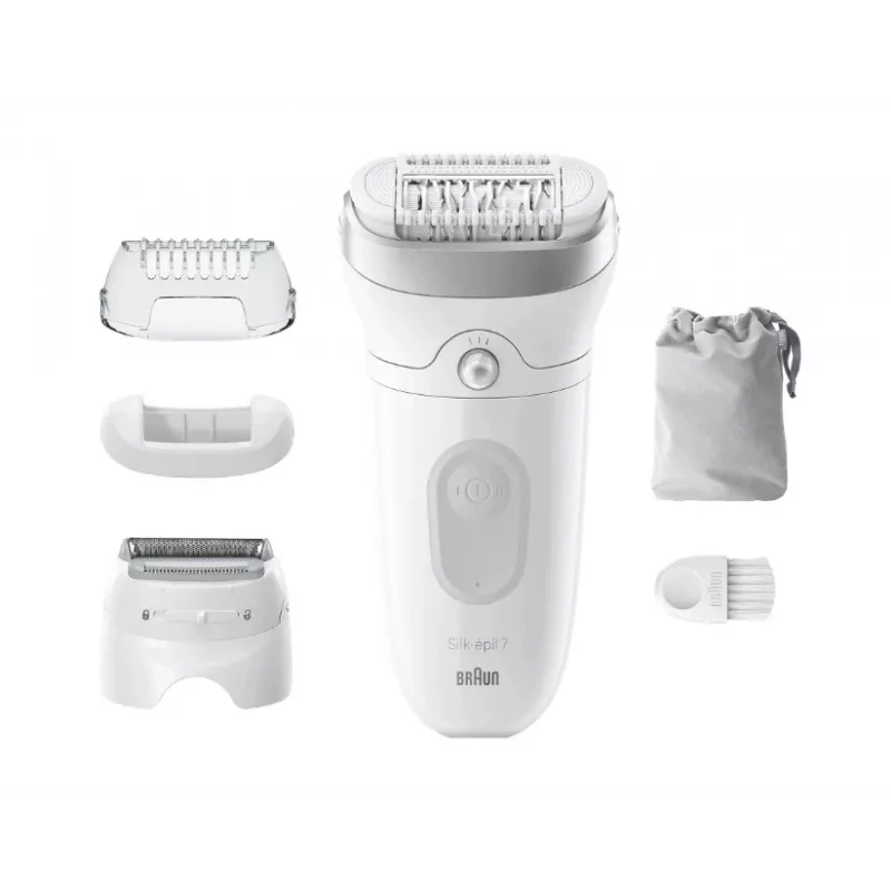 Depiladora BRAUN Silk-épil 7 7-041 — depiladora inalámbrica en húmedo y en seco con MicroGrip, masaje, afeitadora y recortador de bikini, gris/blanco