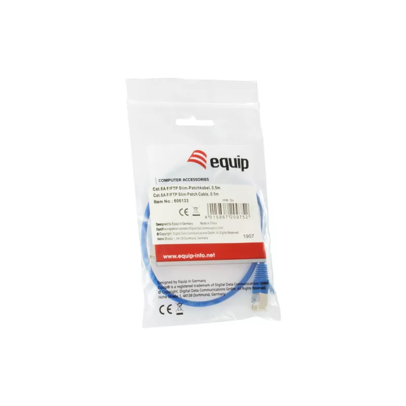 Cable de red Equip Cat.6A F/FTP fino RJ-45 0,5 m azul
