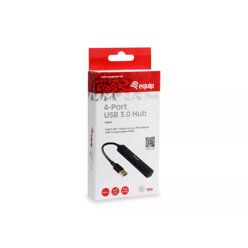 Concentrador de interfaces Equip 128953 USB 3.2 Gen 1 (3.1 Gen 1) Type-A 5000 Mbit/s negro