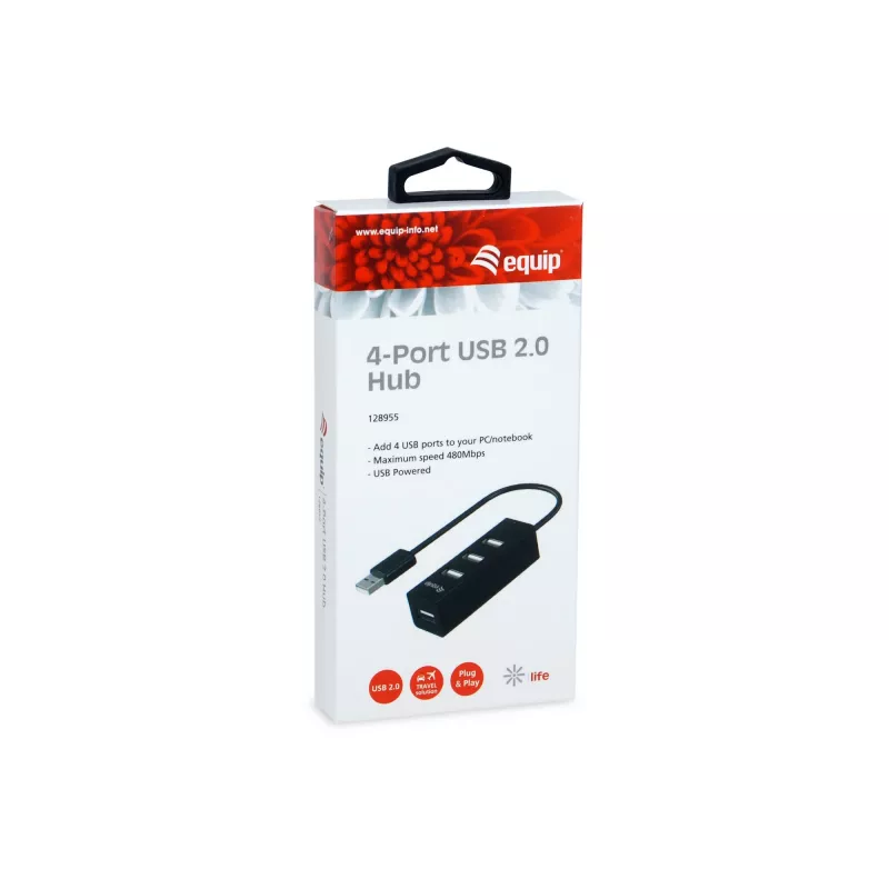 Concentrador USB Equip 4 puertos USB 2.0, USB 2.0, USB 2.0, 480 Mbit/s, negro, China, CE, RoHS