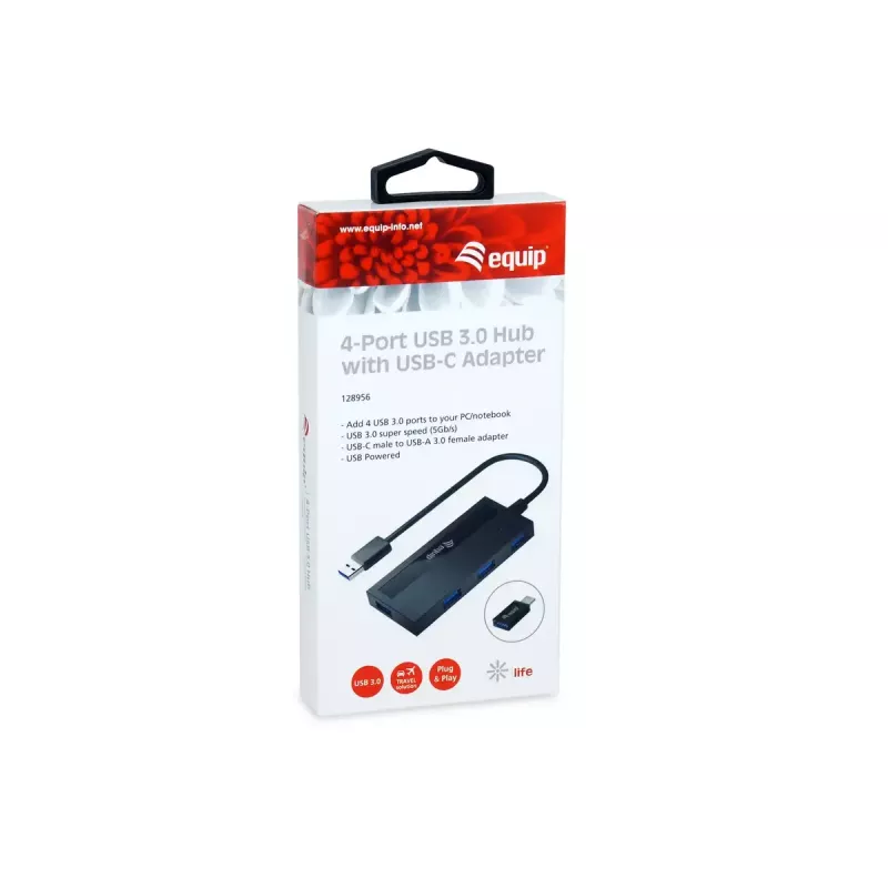 Concentrador USB Equip 4 puertos USB 3.0 con adaptador USB-C