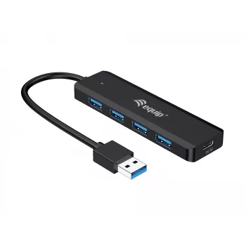 Concentrador USB Equip 4 puertos USB 3.2 Gen 1 con adaptador USB-C negro 5000 Mbit/s
