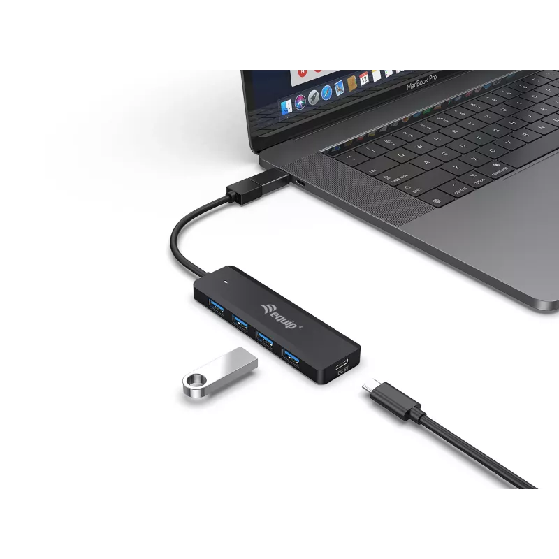 Concentrador USB Equip 4 puertos USB 3.2 Gen 1 con adaptador USB-C negro 5000 Mbit/s