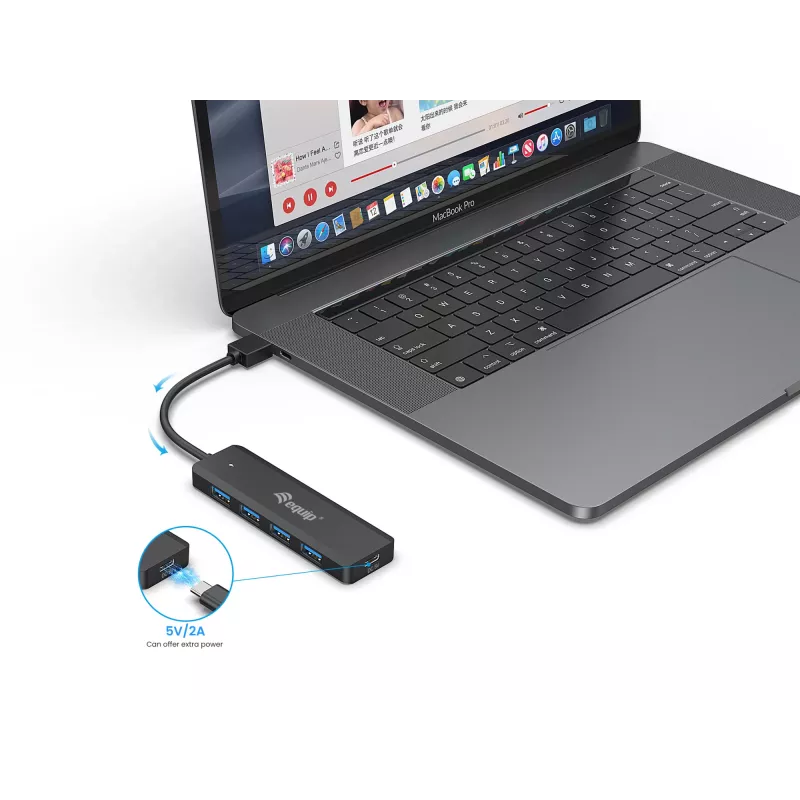 Concentrador USB Equip 4 puertos USB 3.2 Gen 1 con adaptador USB-C negro 5000 Mbit/s