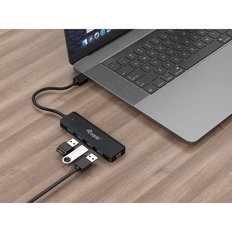 Concentrador USB Equip 4 puertos USB 3.2 Gen 1 con adaptador USB-C negro 5000 Mbit/s