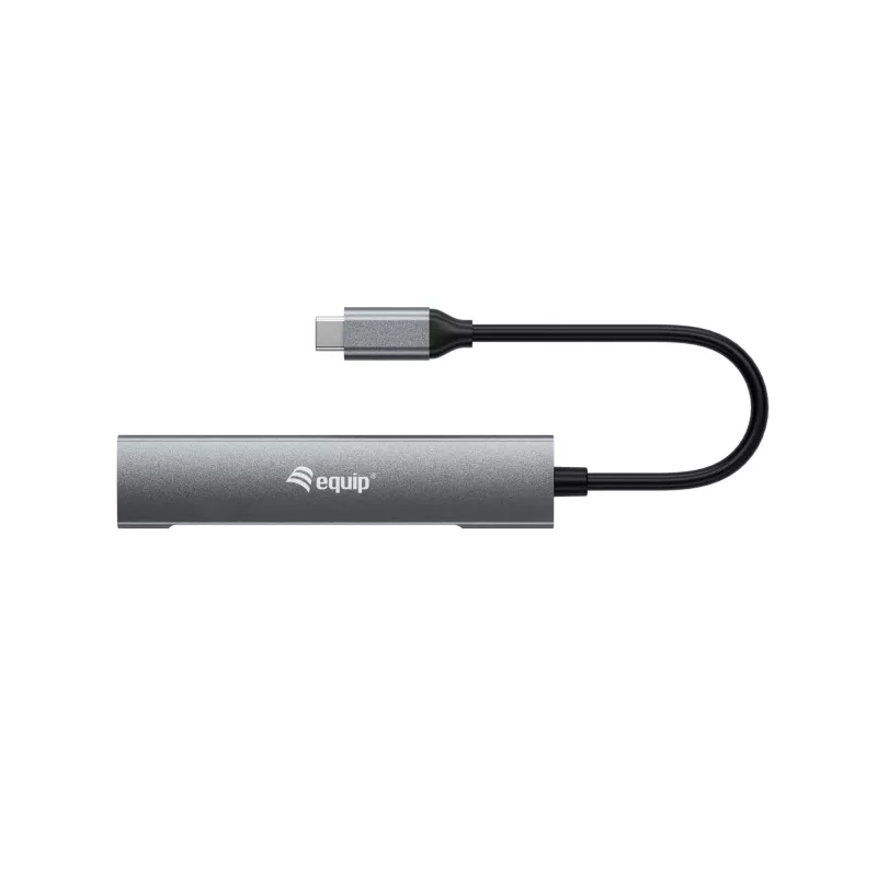 Equip 128963 hub USB-C de 4 puertos USB 3.2 Gen 1 (3.1 Gen 1), 4x USB-C, 5 Gbit/s, aluminio, sin adaptador de corriente, negro/plateado