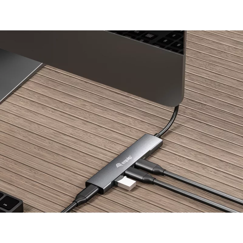 Equip 128963 hub USB-C de 4 puertos USB 3.2 Gen 1 (3.1 Gen 1), 4x USB-C, 5 Gbit/s, aluminio, sin adaptador de corriente, negro/plateado