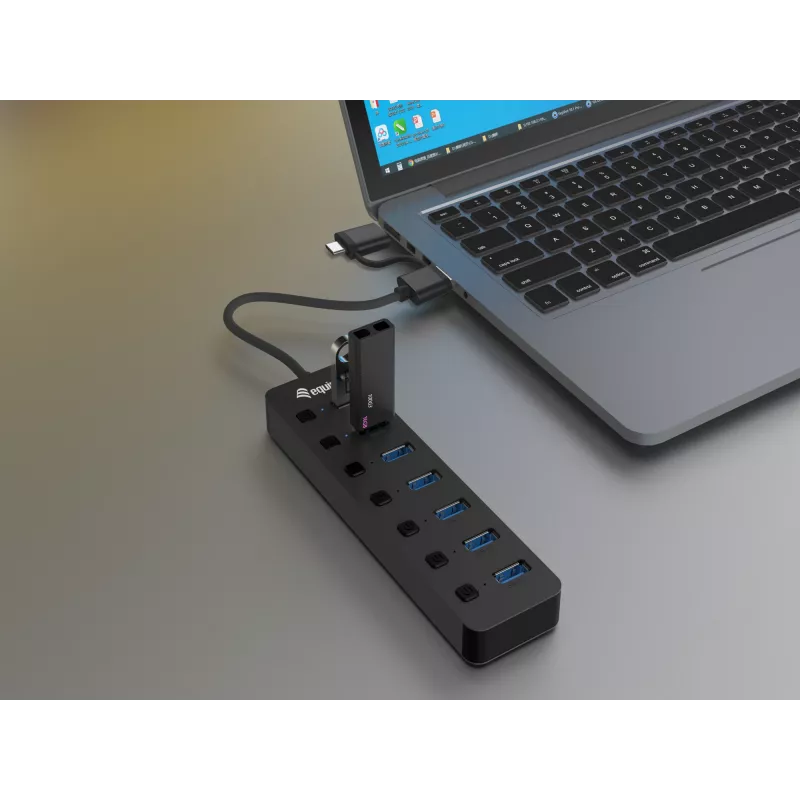 Concentrador USB Equip 7 puertos USB 3.2 Gen 1 con fuente de alimentación