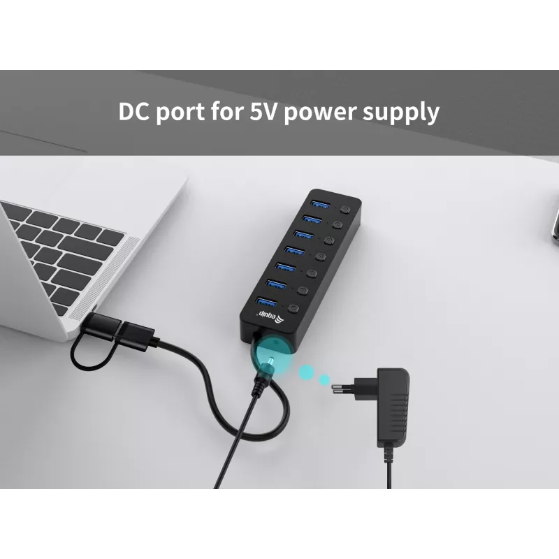 Concentrador USB Equip 7 puertos USB 3.2 Gen 1 con fuente de alimentación