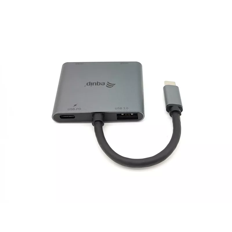 Adaptador dual HDMI 4 en 1 USB-C Equip, USB 3.2 Gen 1 (3.1 Gen 1) Type-C, plateado, 4K Ultra HD, 30 Hz, HDMI, aluminio