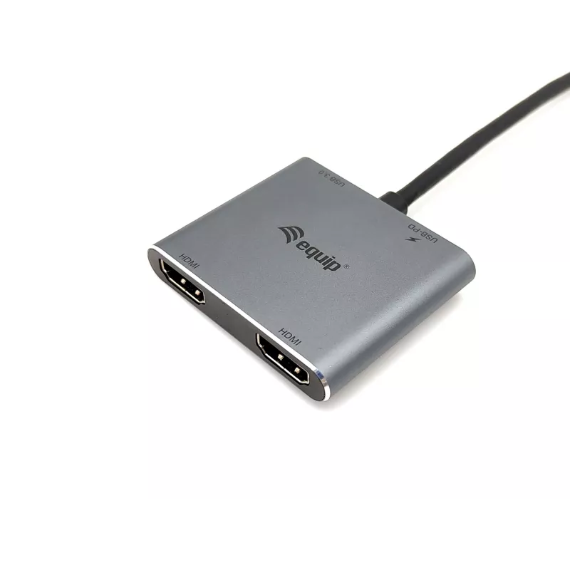 Adaptador dual HDMI 4 en 1 USB-C Equip, USB 3.2 Gen 1 (3.1 Gen 1) Type-C, plateado, 4K Ultra HD, 30 Hz, HDMI, aluminio