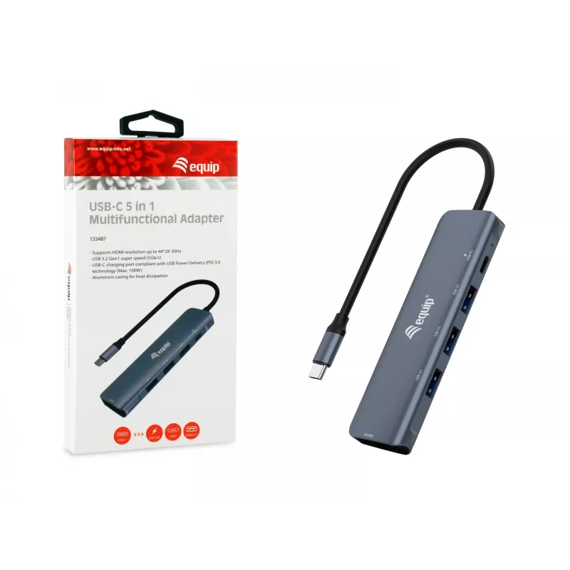 Equip USB-C 5-in-1 Adaptador MULTIFUNCIONAL, HDMI, USB 3.2 GEN1, 100W USB PD