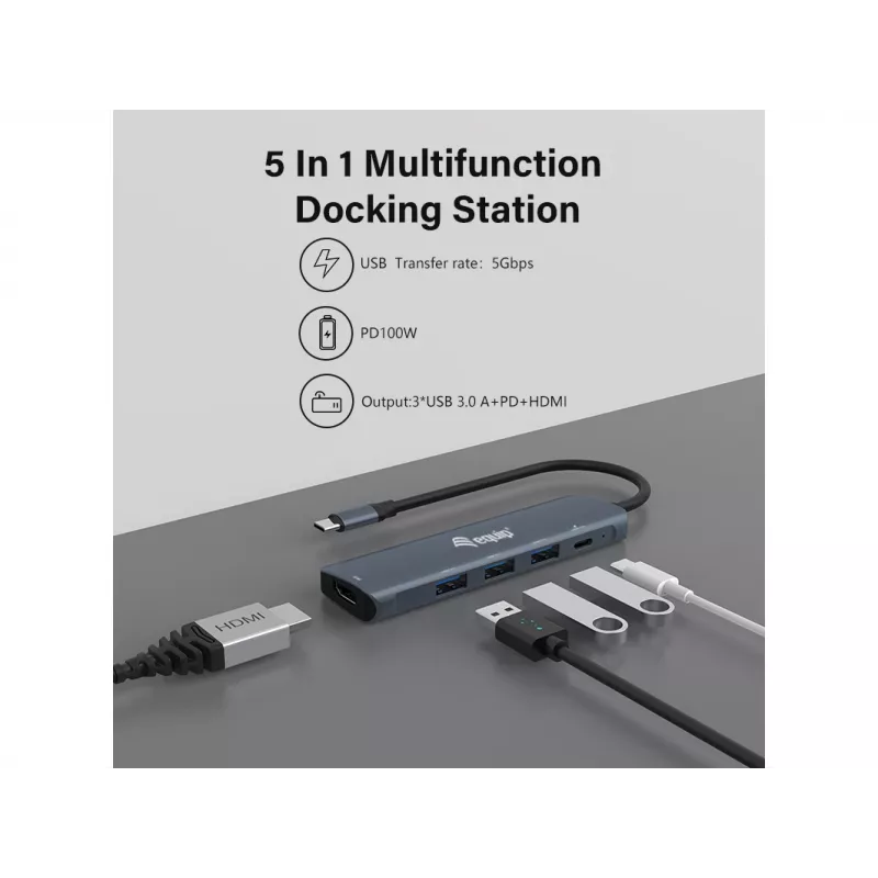 Equip USB-C 5-in-1 Adaptador MULTIFUNCIONAL, HDMI, USB 3.2 GEN1, 100W USB PD