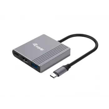 Equip 133488 adaptador 3 en 1 de USB-C a HDMI / USB-A / USB PD, USB 3.2 Gen 1 (3.1 Gen 1), 4K/60 Hz, 100 W PD, aluminio, negro/gris