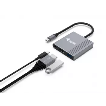 Equip 133488 adaptador 3 en 1 de USB-C a HDMI / USB-A / USB PD, USB 3.2 Gen 1 (3.1 Gen 1), 4K/60 Hz, 100 W PD, aluminio, negro/gris