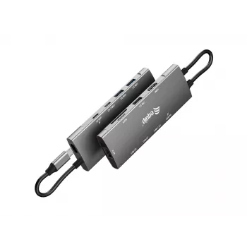 Adaptador multifunción Equip USB-C 9 en 1, HDMI 4K/60Hz, Gigabit-LAN, USB 3.2 GEN1, SD/TF, 100W USB PD