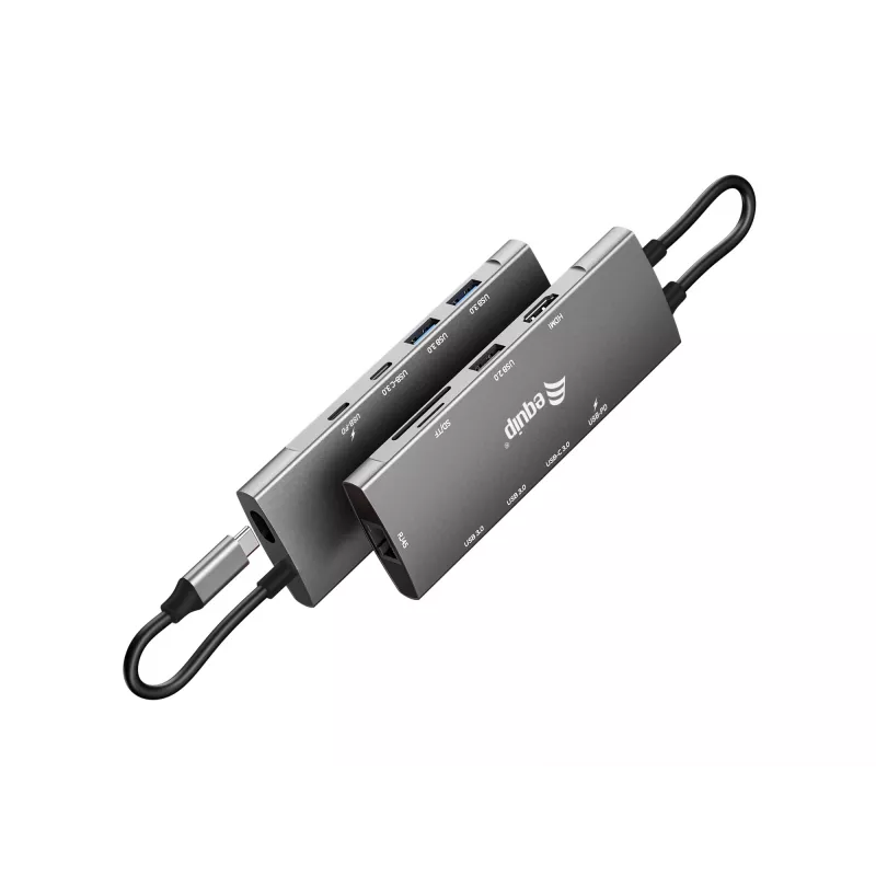 Adaptador multifunción Equip USB-C 9 en 1, HDMI 4K/60Hz, Gigabit-LAN, USB 3.2 GEN1, SD/TF, 100W USB PD