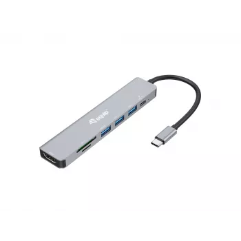 Adaptador multifunción Equip USB-C 7 en 1, HDMI 4K/60Hz, USB 3.2 Gen1 x3, TF/Micro SD, 100W USB PD