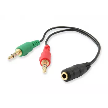 Equip Cable divisor de audio, negro, 3,5 mm, 2 x 3,5 mm, conector hembra, conector macho, policloruro de vinilo (PVC)