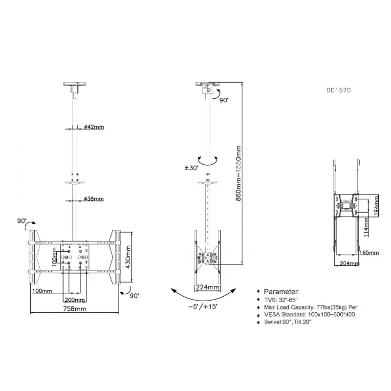Equip soporte de techo para dos pantallas de 32