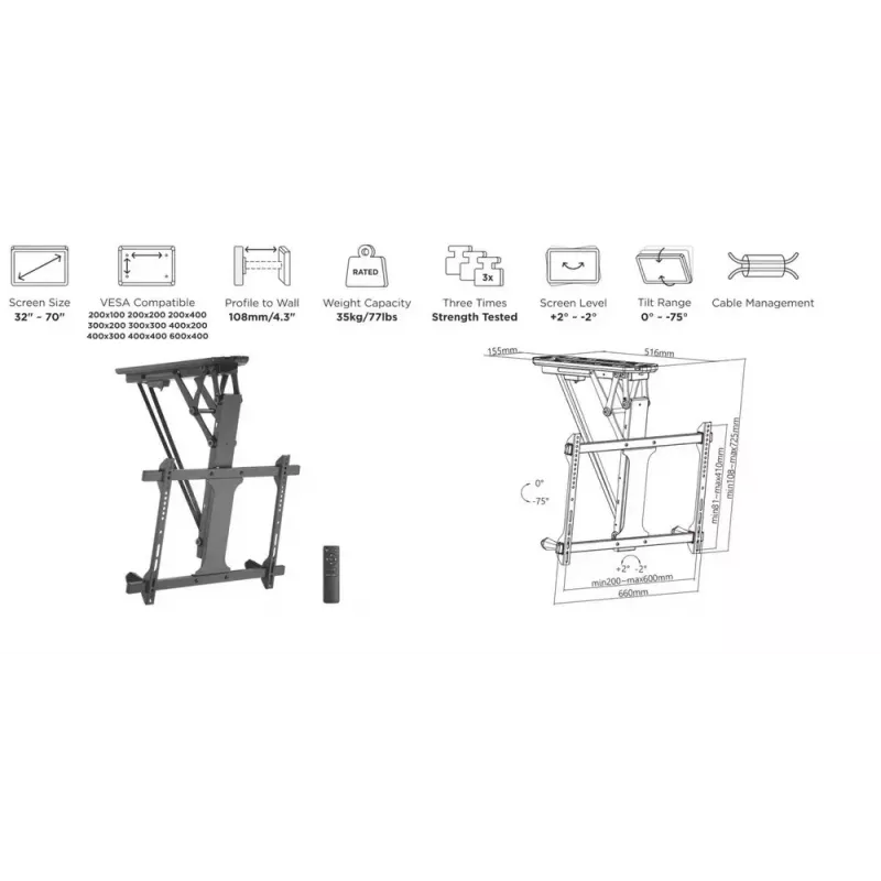 Equip soporte de techo motorizado para TV de 32